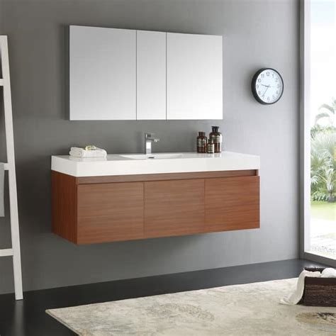 The height of bathroom vanities can vary. Fresca Mezzo WhiteTeak 60-inch Single-sink Bathroom Vanity ...