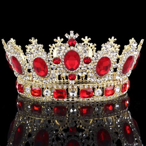 vintage baroque ruby crown luxury red gem rhinestone royal bridal crown tiara crown crystal