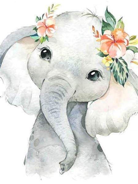 5d Diamond Painting Baby Elephant With Flowers Kit Baby Animal