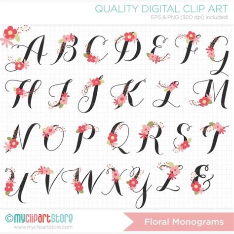 Floral Monogram Flowers Abc Floral Alphabet Clip Art Digital