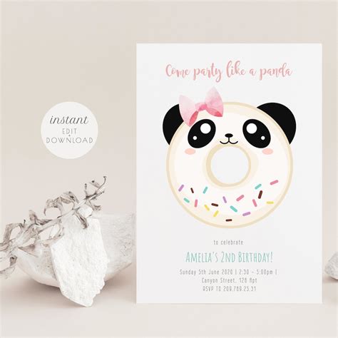 Panda Birthday Invitation Template Girl Panda Birthday Invite