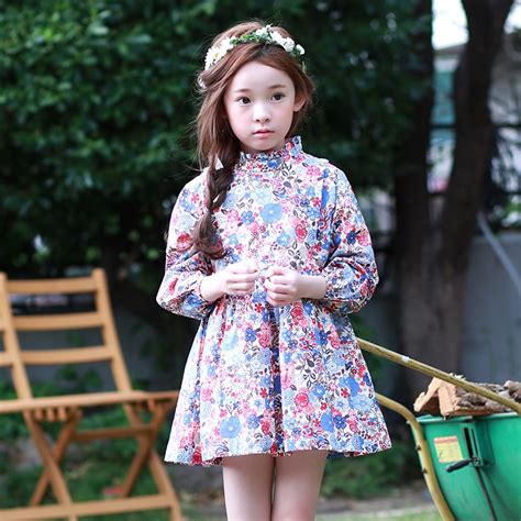 2018 New Teenagers Baby Girls Elegant Dresses Floral Printed Dress For