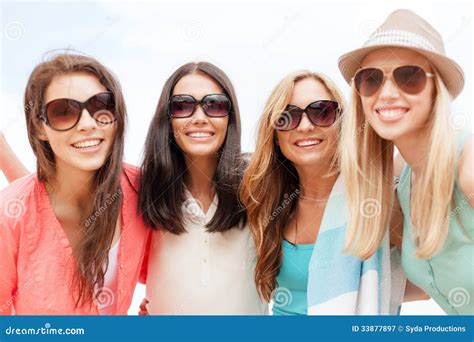 Girls In Shades Having Fun On The Beach Stock Image Image Of Girls Smiling