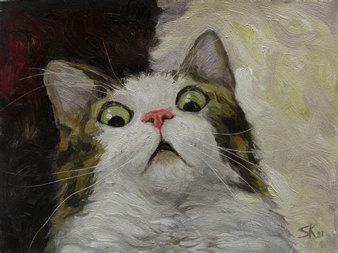 Cat Oil Painting Meme Original Art Funny Animal Wall Art Cat Etsy
