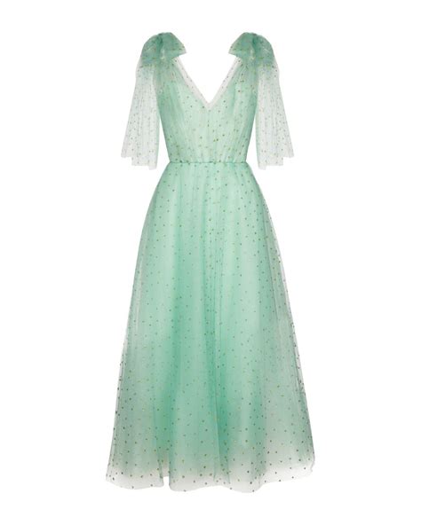 Monique Lhuillier Embellished Tulle Midi Dress In Green Lyst