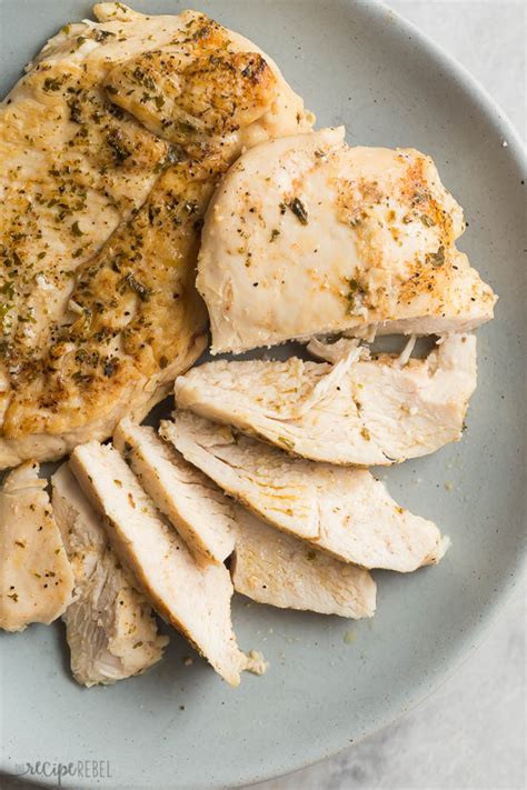 Chicken breasts, chicken broth, pepper, salt. JUICY Slow Cooker Chicken Breast - The Recipe Rebel