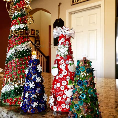 Diy Mini Christmas Trees With Styrofoam Cones And Buttons