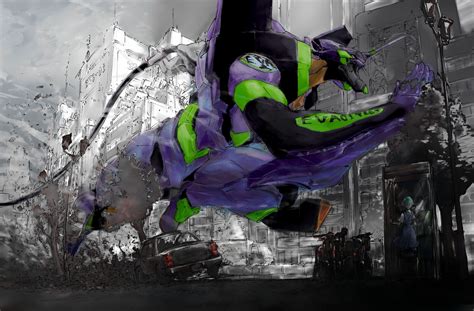 Purple And Green Robot Digital Wallpaper Anime Neon Genesis