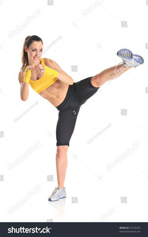 Beautiful Girl Kicking Leg Isolated On Stock Photo 37570225 Shutterstock