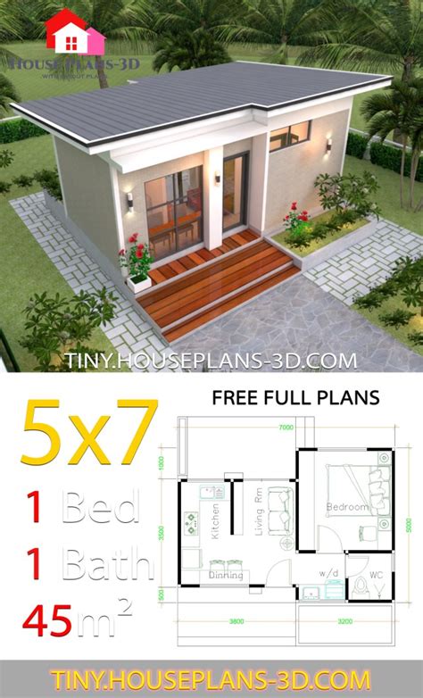 Small House Design Plans 5x7 With One Bedroom Shed Roof
