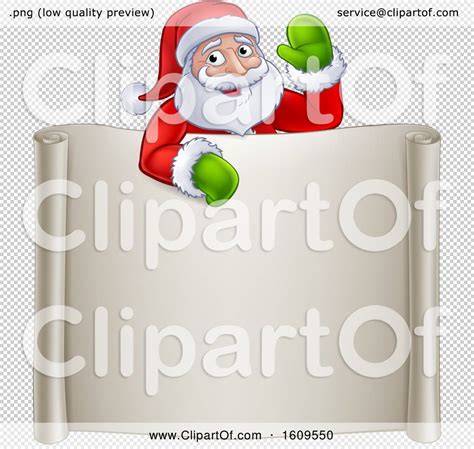 Clipart Of A Cartoon Christmas Santa Claus Waving Over A Blank Scroll