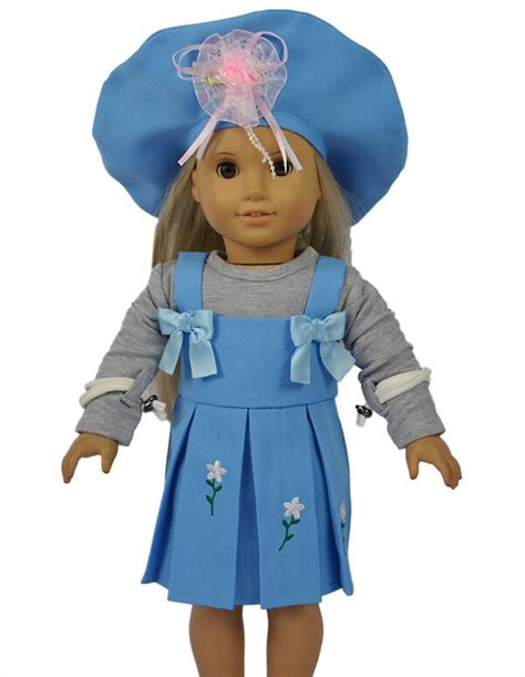 fashion 18 inch american girl doll clothes of blue dress with hat in dolls accessories from toys