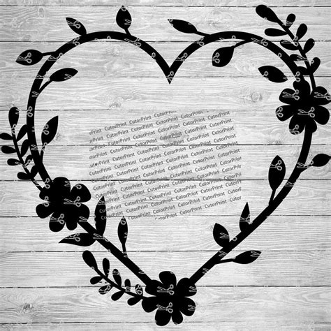 Floral Heart Frame Svgeps And Png Files Digital Download Files For