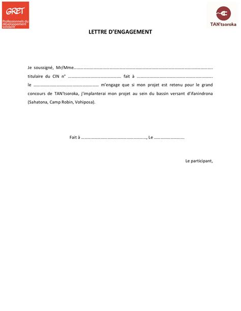 Lettre Dengagement Par Gret Fichier Pdf