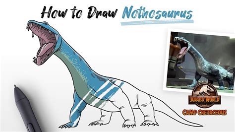How To Draw A Nothosaurus Dinosaur From Jurassic World Camp Cretaceous Season 5 Easy Step By