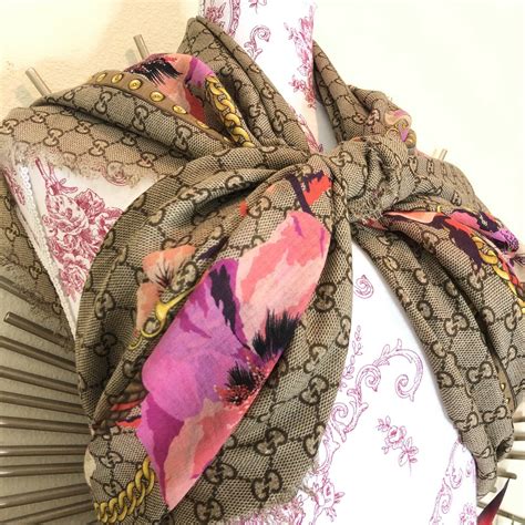 Authentic Gucci Pink Oshibana Floral Scarfshawl Authenticfab