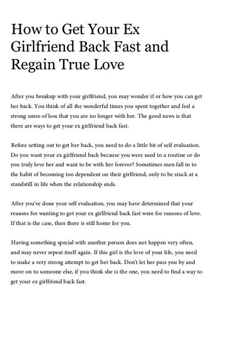 how to get your ex girlfriend back fast and regain true love