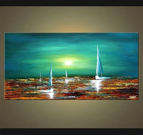 Turquoise Teal Acrylic Sailboat Painting Abstract Seascape Segelboot