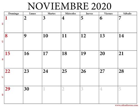 Calendario De Noviembre De 2020 Para Imprimir Gratis