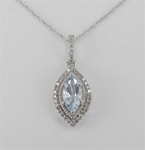 Diamond And Marquise Aquamarine Pendant Necklace White Gold Etsy