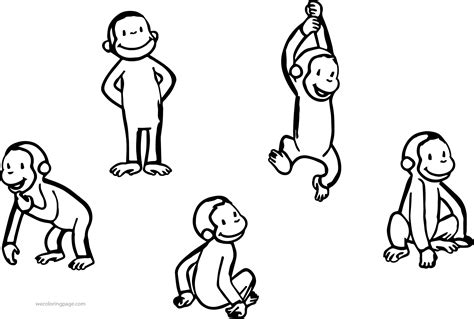 Five Curious George Monkey Coloring Page