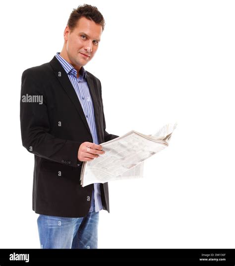 Businessman Reading A Newspaper Isolated Stock Photo Alamy