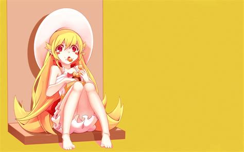 Female Anime Character Sitting On Pink Shelf Monogatari Series Oshino Shinobu Donut Anime Hd