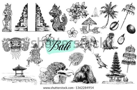 Set Hand Drawn Sketch Style Bali Stock Vector Royalty Free 1362284954