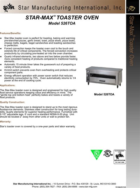 Star Manufacturing Max 526toa Users Manual