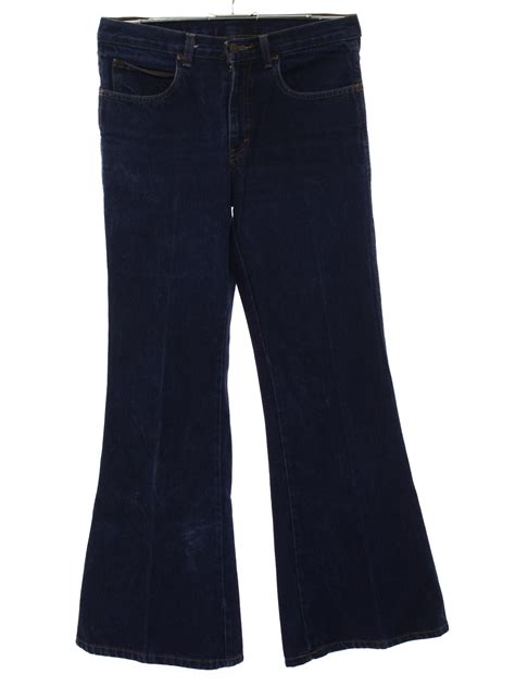 Retro 70s Bellbottom Pants 70s Shepler Mens Dark Blue Cotton Denim