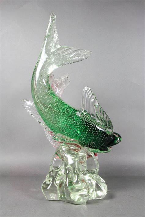 Murano Glass Sculpture Of Two Fish By Barbini Glass Figurines Glass