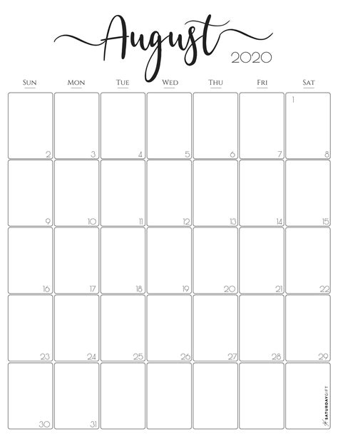 August Schedule Printable