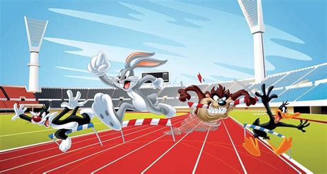 Papier Peint Panoramique Looney Tunes Cartoon Champions Stade Olympique