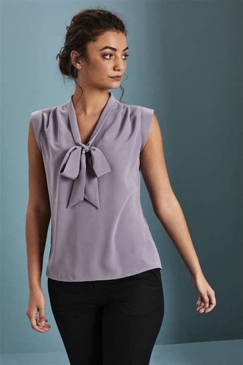 Womens Tie Neck Sleeveless Blouse Violet Simon Jersey