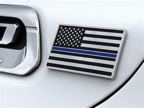 Milspin Thin Blue Line Metal Auto Badge Set 3m Includes Both Flags A