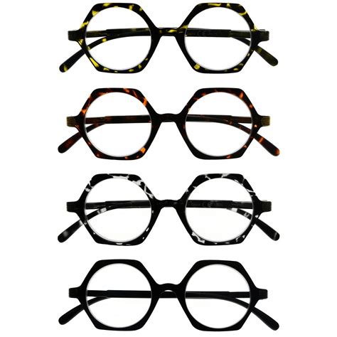 4 pack polygon design stylish reading glasses women men
