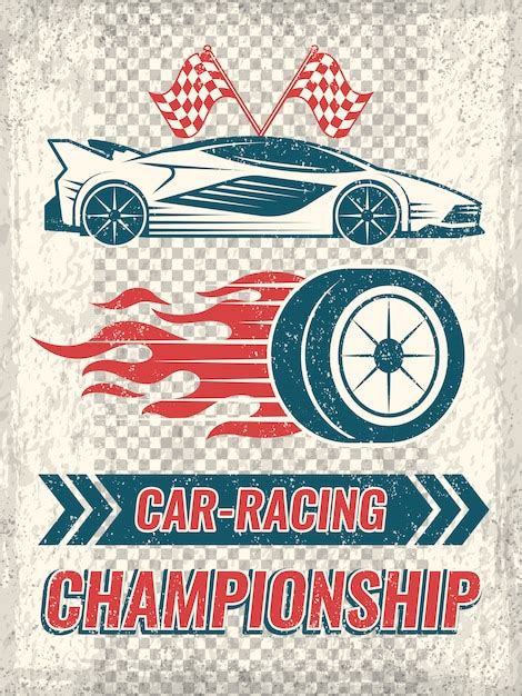 Premium Vector Vintage Poster With Racing Cars Vector Template With