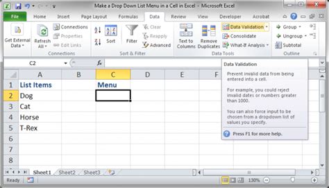 Sometimes these references are entered purely for use in the menu, while at other times times they. Make a Drop Down List Menu in a Cell in Excel - TeachExcel.com