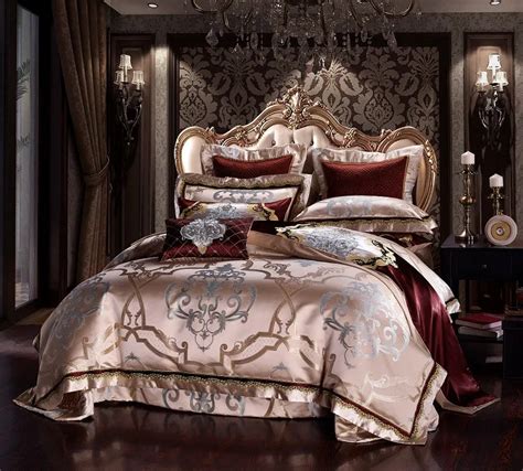 Buy Golden Silk Cotton Luxury Satin Jacquard Bedding
