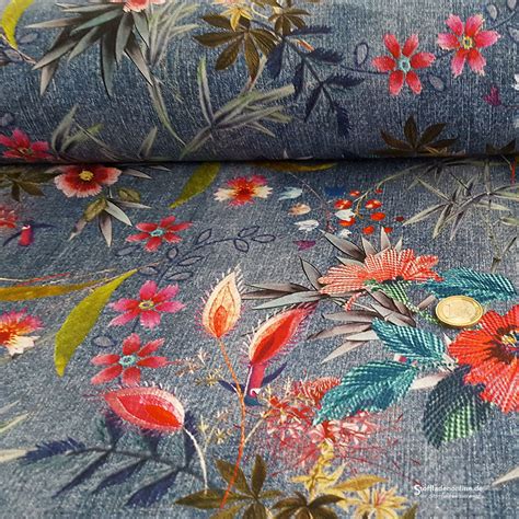 Aufgrund des erfolgs ist pro cotton satin vorübergehend nicht verfügbar. Stretch Baumwollstoff "Jean Floral" | Blumenmuster ...