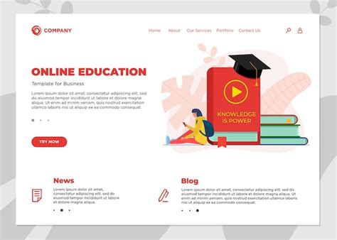 온라인 교육 과정 방문 페이지 템플릿입니다 E 러닝 웹 디자인은 여학생과 많은 책을 조롱합니다 원격 학습 및 인터넷 학습
