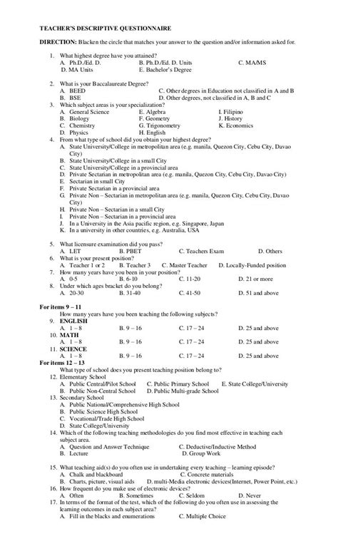 English Proficiency Test 2017 Teachers Descriptive Questionnaire