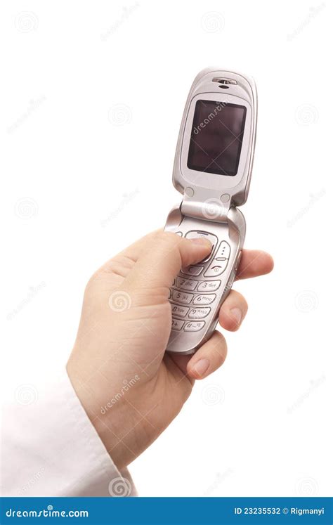 Cell Phone In A Hand Isolated Stock Photo Image Of Silver Woman