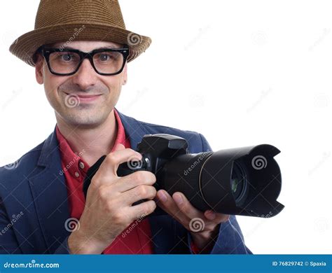 Handsome Photographer Holding A Camera Stock Photo Image Of Handsome
