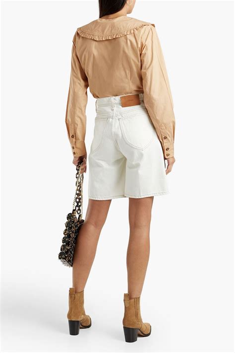 Ganni Ruffle Trimmed Cotton Poplin Blouse The Outnet