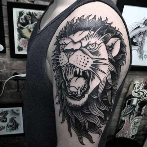 30 Traditional Lion Tattoo Designs For Men - Retro Big Cat Ideas