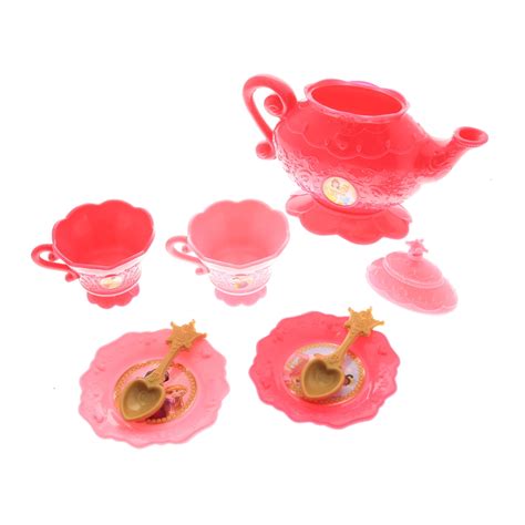 8 Piece Disney Princess Pink Pretend Play Tea Set For Two With Spoons