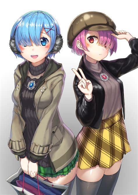 short hair, Blue hair, Pink hair, Blue eyes, Red eyes, Anime, Anime