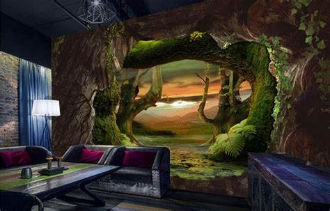 ④custom Modern Wallpaper Cave Stone Virgin Forest 3d Wallpaper Living