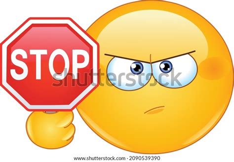 Emoji Emoticon Holding Stop Sign Stock Vector Royalty Free 2090539390